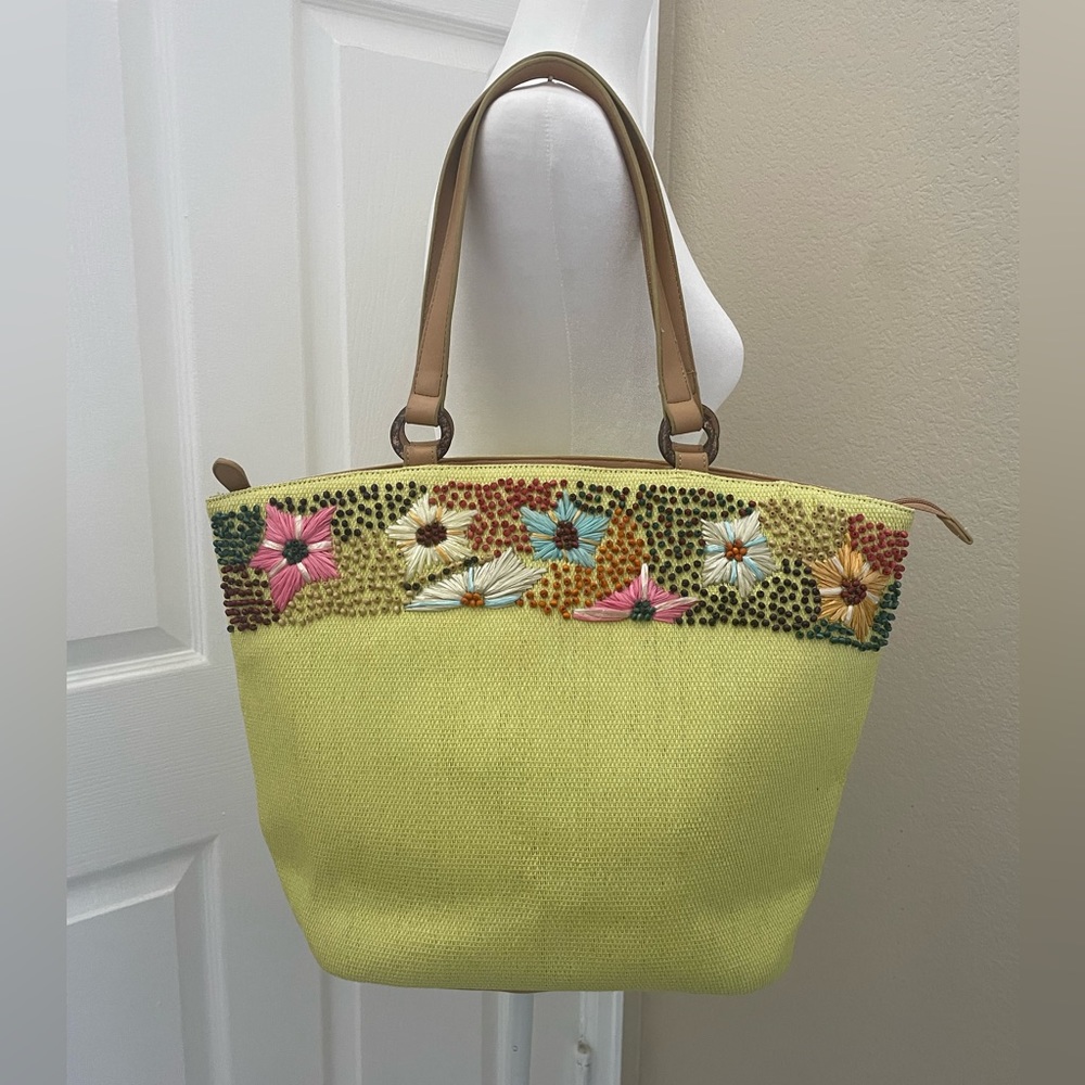 Coldwater Creek Colorful Spring Summer Beach Canvas Tote Shoulder Bag